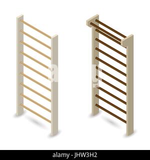 Wooden Swedish wall, isolated on white background. Design elements sports equipment. Flat 3d isometric style, vector illustration. Stock Vector