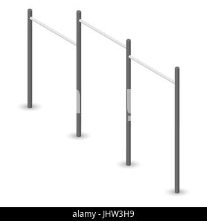 Steel bar for pull-ups, isolated on white background. Element of design of sports equipment and playground. 3d isometric style, vector illustration. Stock Vector