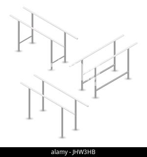 Steel bar for pull-ups, isolated on white background. Element of design of sports equipment and playground. 3d isometric style, vector illustration. Stock Vector