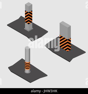 Set of different shape concrete columns and pillars, isolated on white background. Design elements of building materials and structures. Flat 3d isome Stock Vector