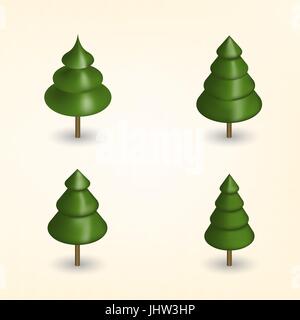 Green trees of various shapes isolated on white background. Elements for the design of the park, forest and garden. 3D isometric style, vector illustr Stock Vector