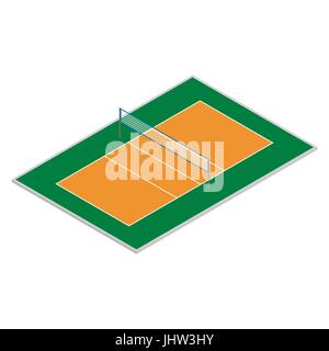 Field for playing volleyball with grid and marking. Design element of sports objects and playground. Flat 3d isometric style, vector illustration. Stock Vector