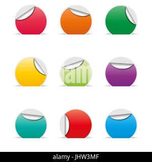 Set of empty paper stickers with space for text, isolated on white background. Design elements labels and tags, vector illustration. Stock Vector