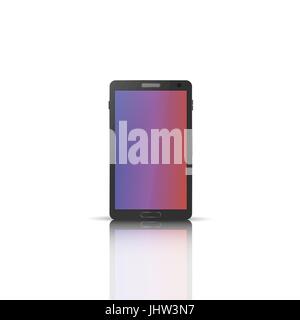 Photorealistic mobile phone with a mirror reflection, isolated on white background. Front side. Element for design of digital devices, vector illustra Stock Vector
