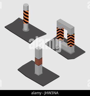 Set of different shape concrete columns and pillars, isolated on white background. Design elements of building materials and structures. Flat 3d isome Stock Vector