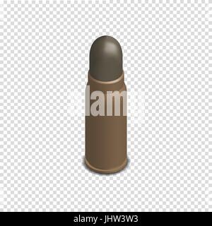 Photorealistic cartridge with a bullet isolated on white background. Design element firearms. 3D isometric style, vector illustration. Stock Vector