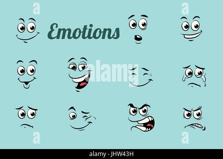 emotions characters collection set. Isolated neutral background. Retro comic book style cartoon pop art vector illustration Stock Vector