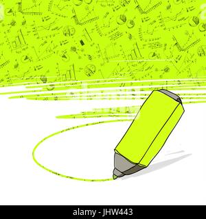 Successful business graphs highlighted in yellow with highlighter office yellow marker. Vector. Stock Vector