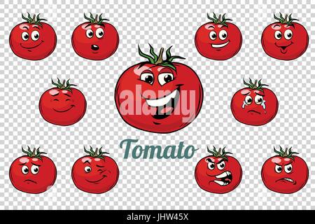 tomato emotions characters collection set. Isolated neutral background. Retro comic book style cartoon pop art vector illustration Stock Vector