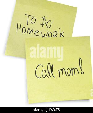 Call mom reminder. Text on yellow sticky notes, vector, EPS10. Stock Vector