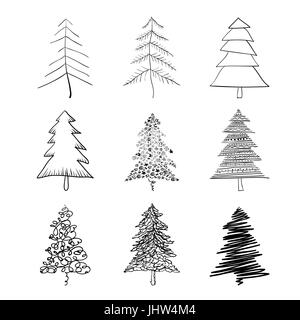 Christmas tree silhouette, set of illustrations. Vector, EPS8. Stock Vector