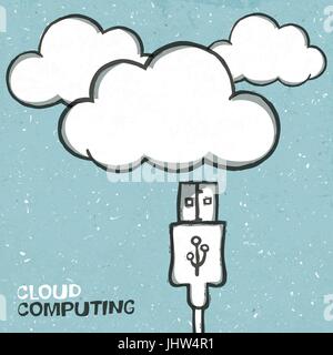 Cloud computing concept illustration, usb cabel and clouds icons. Vector, EPS10 Stock Vector