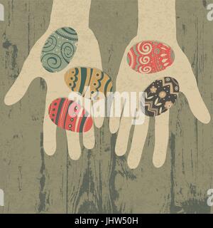 Easter eggs in hands. Vector, EPS10 Stock Vector