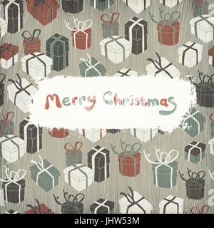 Christmas gifts on wooden texture. Vector illustration, EPS10. Stock Vector