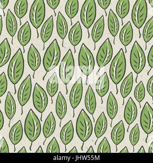 Green abstract leaf seamless pattern on recycle ecology paper texture. Vector illustration, EPS10. Stock Vector