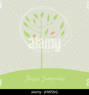 Green tree with birds on branches. Vector, EPS8. Stock Vector