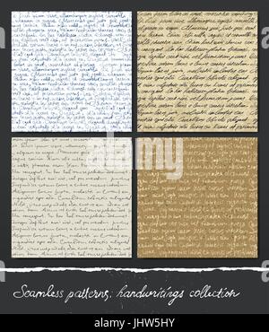 Seamless pattern: Handwritings collection. Abstract unreadable text (Lorem Ipsum). Editable vector, EPS10. Stock Vector