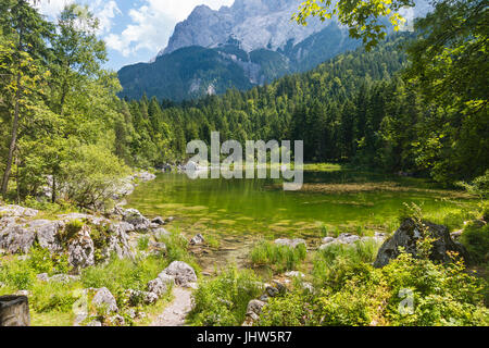 The small lake Prillensee near the larger Eibsee in Garmisch-Partenkirchen, Germany in summer. Stock Photo