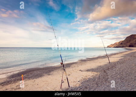 Fishing from the beach at Rapid bay foreshore, Fleurieu Peninsula, South Australia Stock Photo