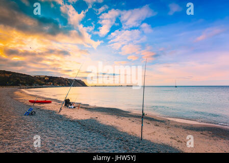 Fishing from the beach at Rapid bay foreshore, Fleurieu Peninsula, South Australia Stock Photo