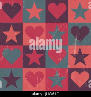 Hearts And Stars Seamless Pattern Pink, Vector Stock Vector