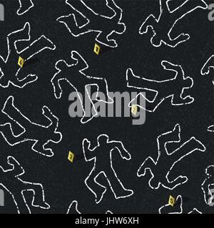 Crime scene seamless pattern with locations of evidence. Vector illustration, EPS10 Stock Vector