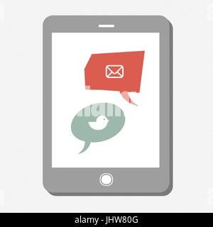 Tablet device with social media icons in speech bubbles. Vector Stock Vector