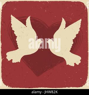 Two lovers doves. Retro styled illustration, vector, EPS10 Stock Vector