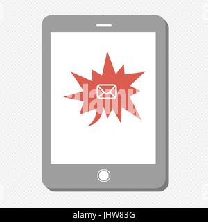 Tablet device with many urgent mail. Vector Stock Vector