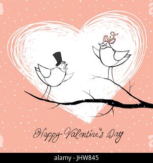 Two lovers birds. Valentine's Day celebration background. Vector, EPS8 Stock Vector