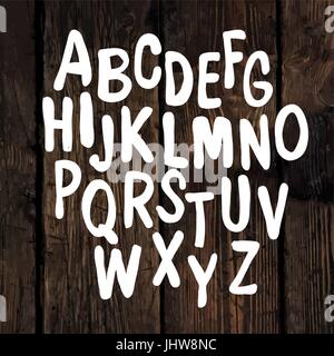 Hand-drawn Alphabet on Wooden Texture Stock Vector