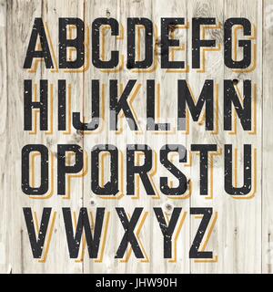 Retro Styled Alphabet on Wooden Background Stock Vector