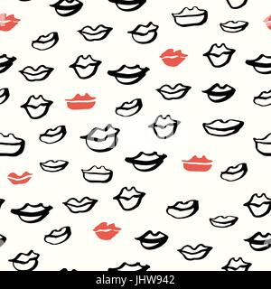 Seamless Hand Drawn Lips Pattern Stock Vector