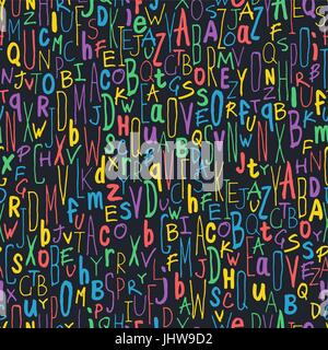 Colorful Different Letters on Black. Alphabet Seamless Pattern. Hand-drawn vector illustration Stock Vector