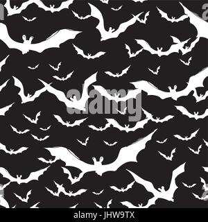 Halloween themed background with bats silhouettes on black background Stock Vector