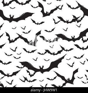 Halloween themed background with bats silhouettes on white background Stock Vector