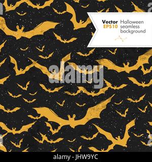 Seamless Halloween vector pattern with bats. Grunge layers can be easy editable or removed. Stock Vector