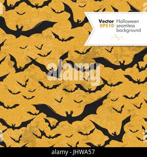 Seamless Halloween vector pattern with bats. Grunge layers can be easy editable or removed. Stock Vector