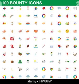 100 bounty icons set, cartoon style Stock Vector