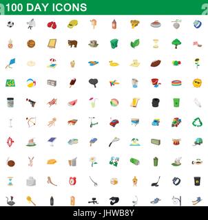 100 day icons set, cartoon style Stock Vector