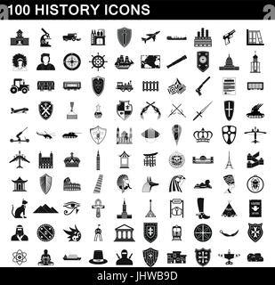 100 history icons set, simple style Stock Vector