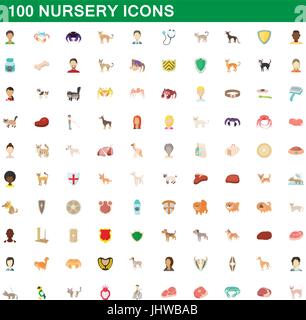 100 nursery icons set, cartoon style Stock Vector