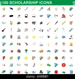 100 scholarship icons set, cartoon style Stock Vector