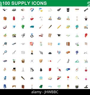 100 supply icons set, cartoon style Stock Vector