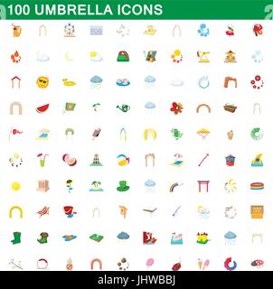 100 umbrella icons set, cartoon style Stock Vector