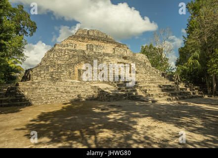 This is a view of one of the Mayan ruins at Chacchoben, Mexico. Stock Photo