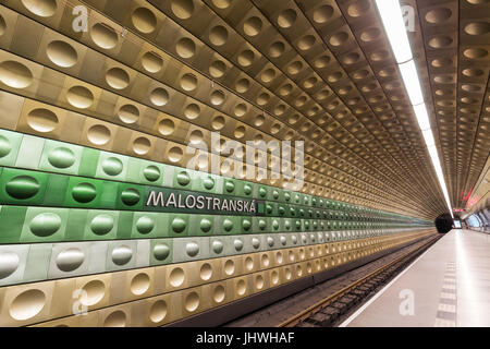 Inside the futuristic Malostranska subway station in Prague, Czech Republic. Stock Photo