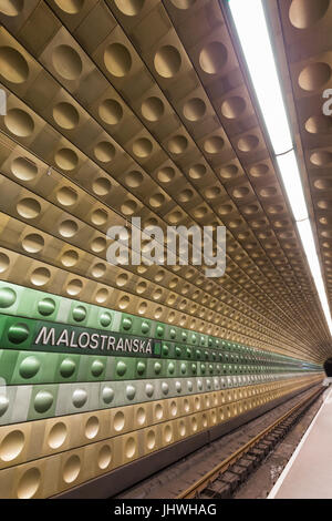 Inside the futuristic Malostranska subway station in Prague, Czech Republic. Stock Photo