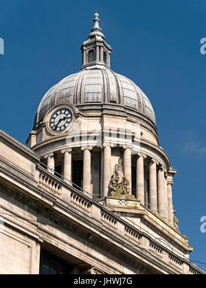 Ornate lead dome roof with ionic columns and cupola on roof of Nottingham Council House building, Nottingham, England, UK Stock Photo