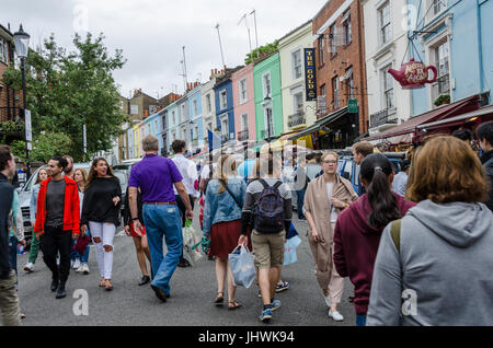 Portobello Road busy with toursists on market day. Stock Photo